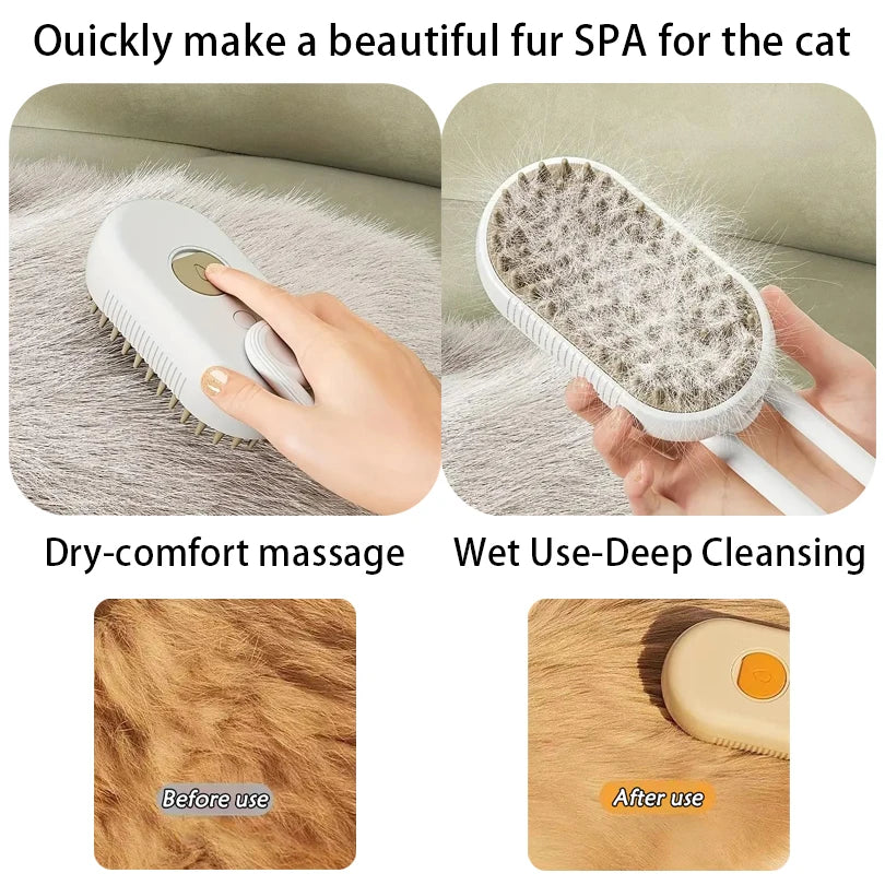 Pet Massage Spray Brush 3-in-1: Comb, Hair Removal, Rotatable